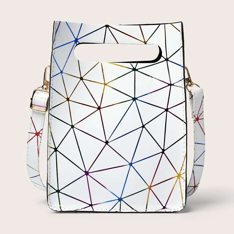 

Geometric Graphic Satchel Bag, White