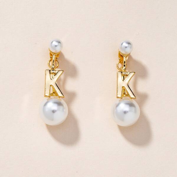 

Faux Pearl & Letter Drop Earrings, Gold
