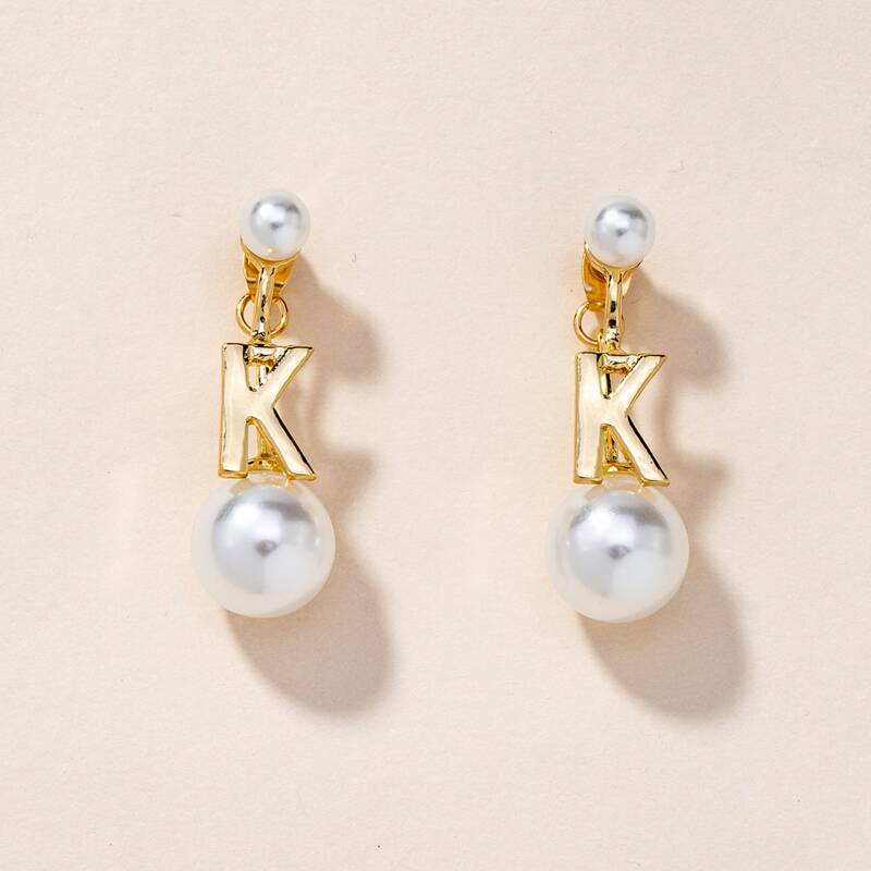 

Faux Pearl & Letter Drop Earrings, Gold