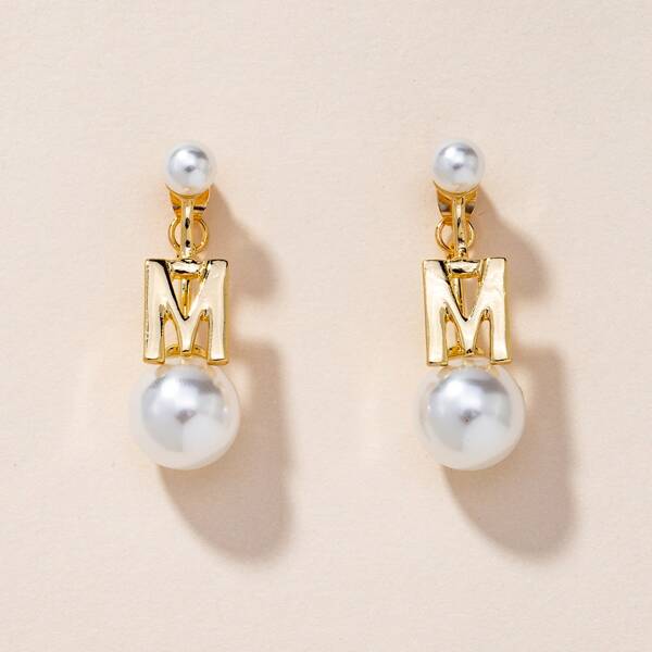 

Faux Pearl & Letter Drop Earrings, Gold
