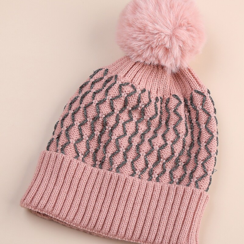 

Pom Pom Decor Knit Beanie, Pink