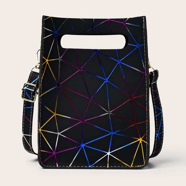 

Geometric Graphic Satchel Bag, Black