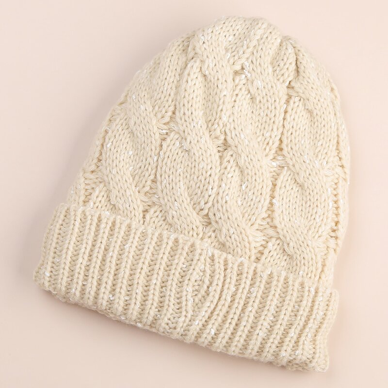 

Solid Cable Knit Beanie, Beige