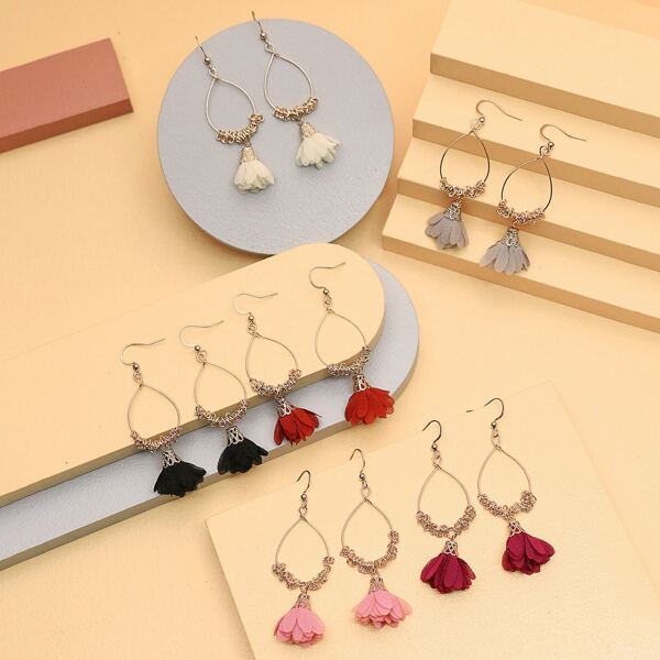 

6pairs Flower Drop Earrings, Multicolor
