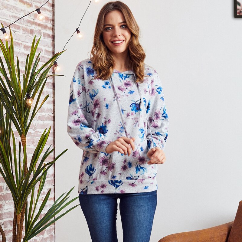 

LUUKSE Drop Shoulder Floral Drawstring Hoodie, Multicolor