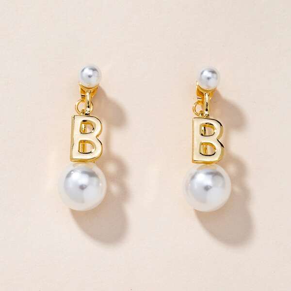 

Faux Pearl & Letter Drop Earrings, Gold