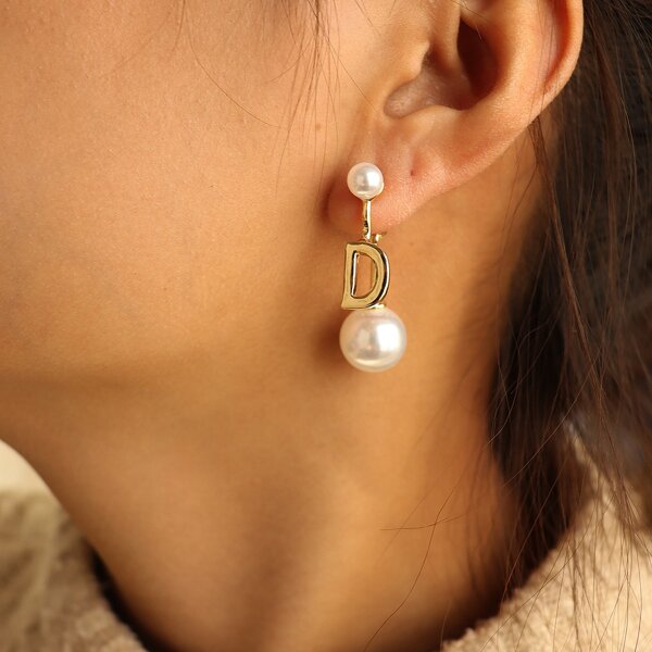 

Faux Pearl & Letter Drop Earrings, Gold