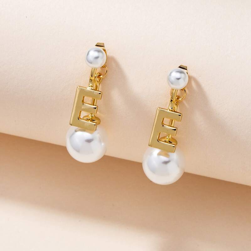 

Faux Pearl & Letter Drop Earrings, Gold