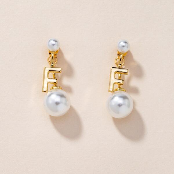 

Faux Pearl & Letter Drop Earrings, Gold