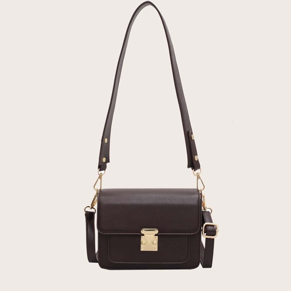 

Metal Lock Flap Shoulder Bag, Coffee brown