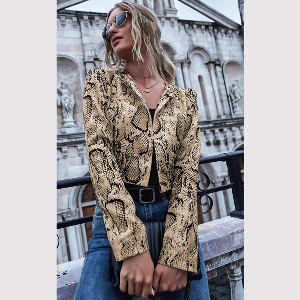 

Snakeskin Print Open Front Jacket, Multicolor
