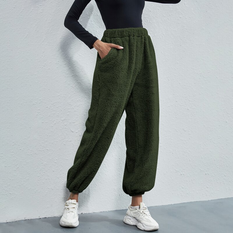 

Elastic Waist Teddy Sweatpants, Dark green