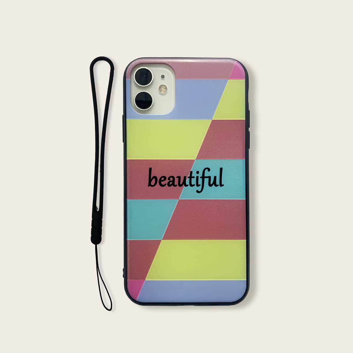 

Colorblock Letter Graphic iPhone Case With Lanyard, Multicolor