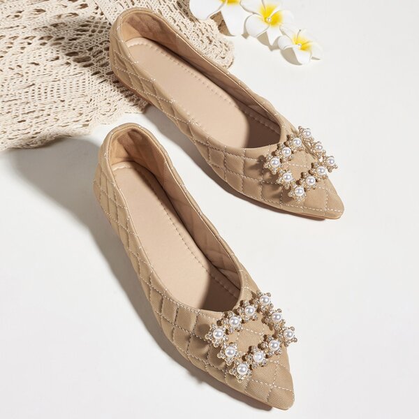 

Faux Pearl Decor Quilted Flats, Apricot