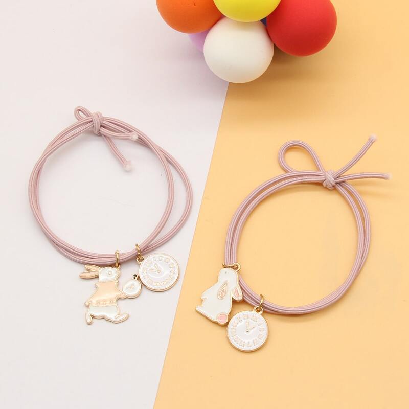 

2pcs Clock Rabbit Decor Hair Tie, Pink