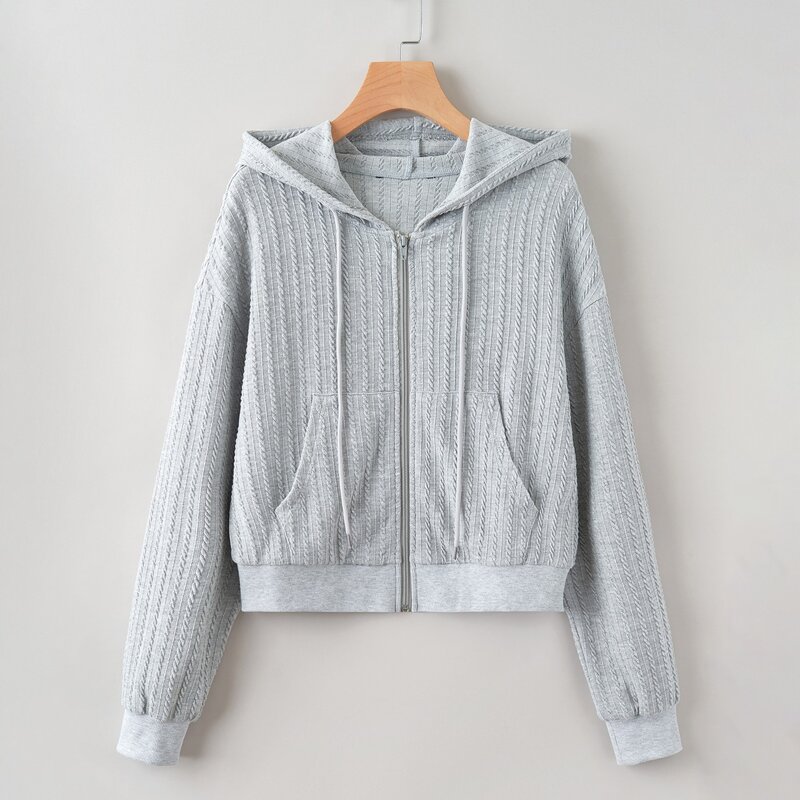 

Solid Zip Up Pocket Cardigan, Light grey