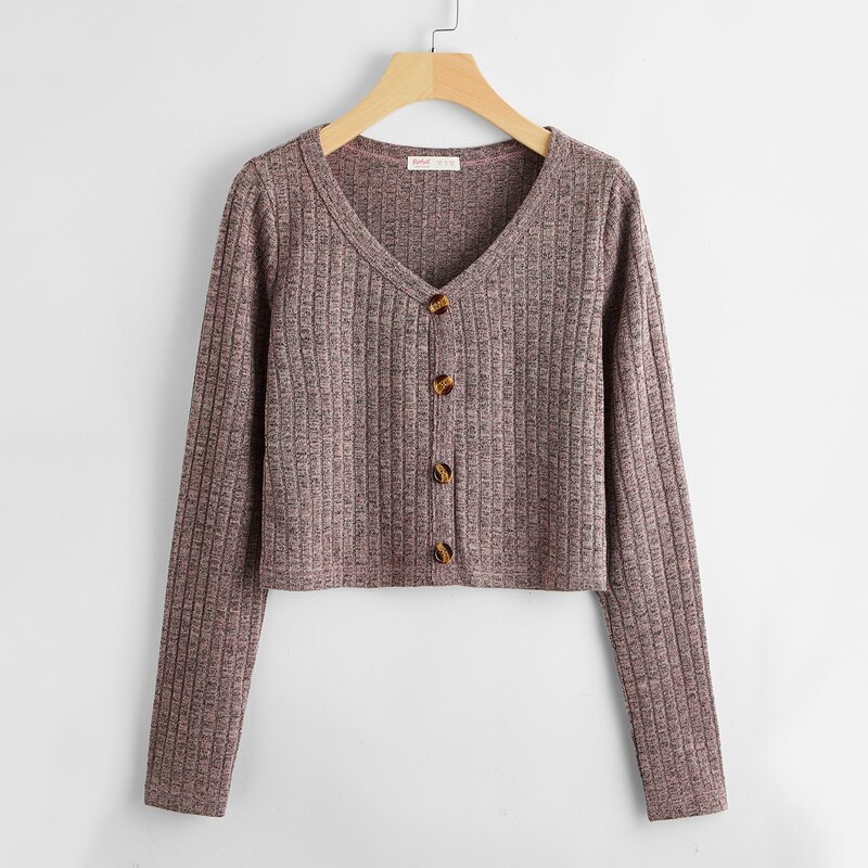 

Button Up Marled Sweater, Mocha brown