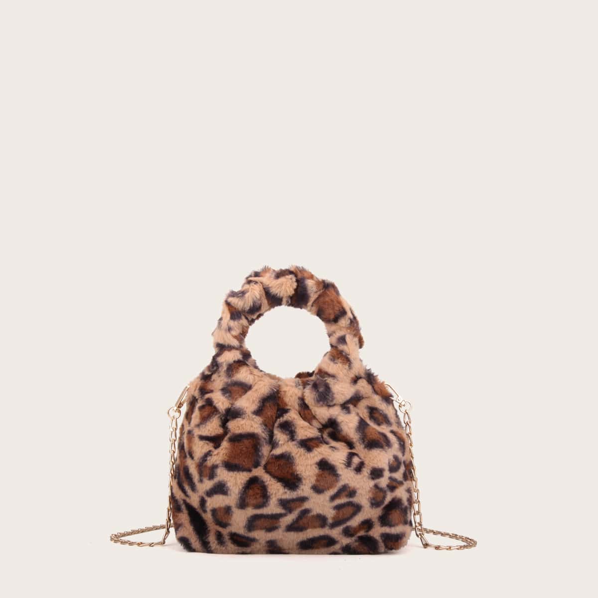 

Leopard Print Fluffy Satchel Bag, Multicolor