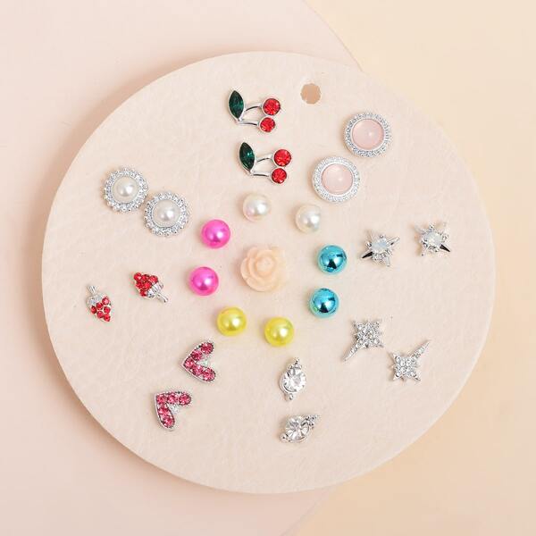 

25pcs Flower & Star Decor Earrings, Multicolor
