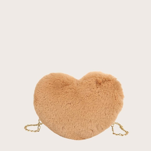 

Girls Heart Design Fluffy Crossbody Bag, Khaki