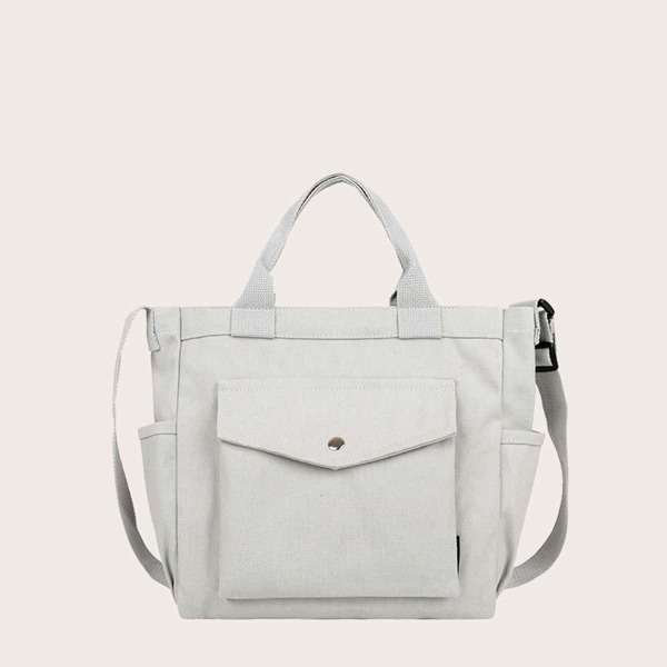 

Kids Minimalist Flap Tote Bag, White