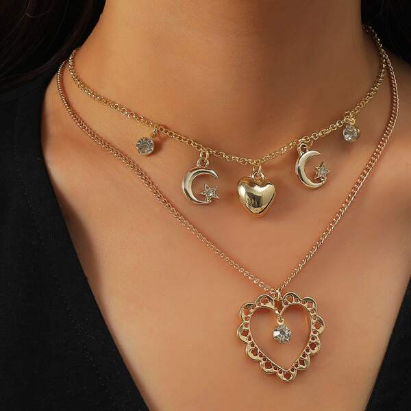 

Heart Charm Layered Necklace, Gold