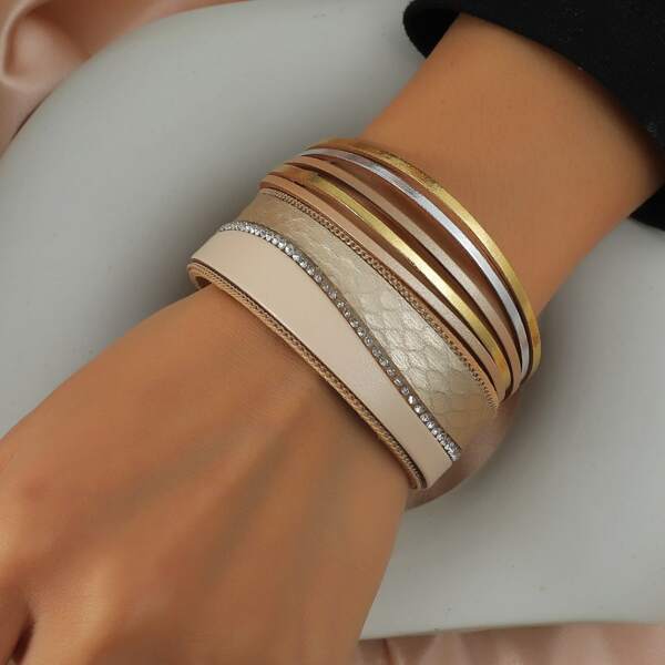 

Rhinestone Decor PU Bracelet, Gold