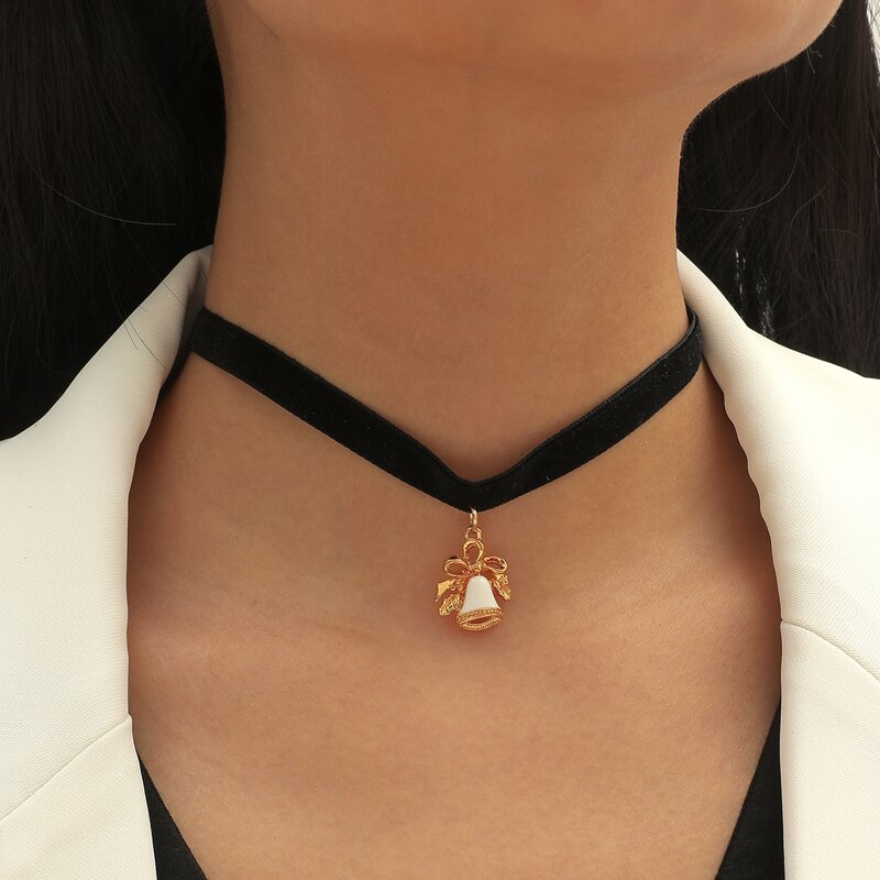 

Christmas Bell Charm Necklace, Black