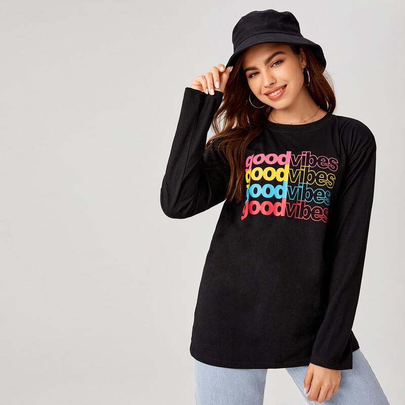 

Letter Drop Shoulder Tee, Black