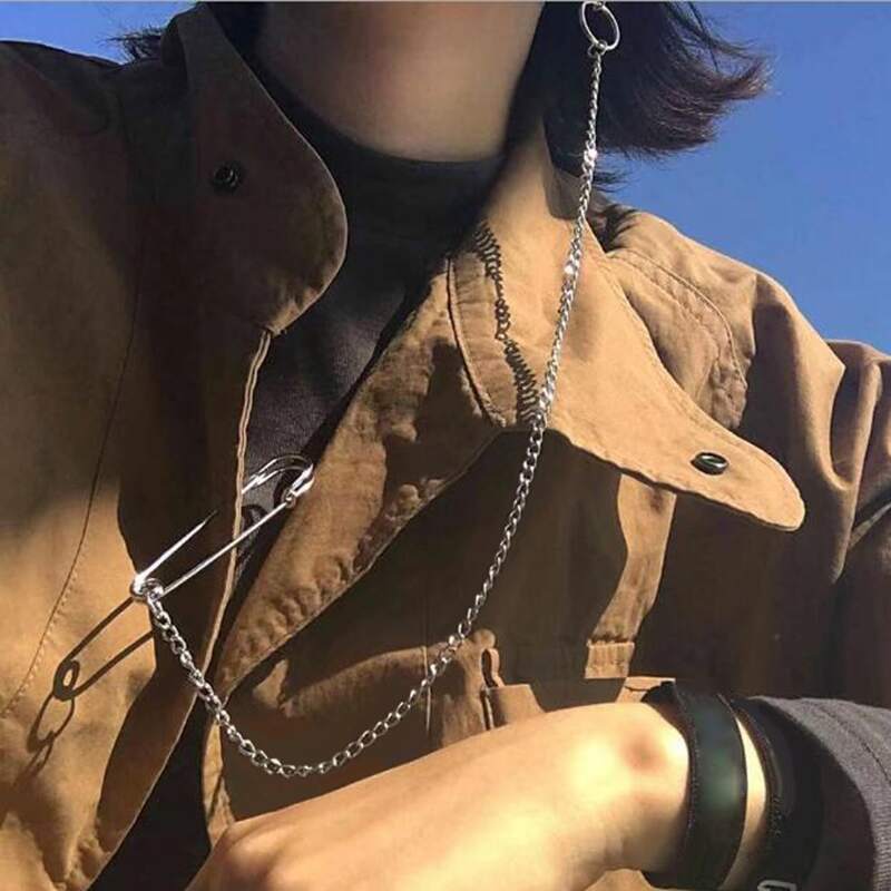 

1pc Safety Pin Decor Long Chain Earring, Silver