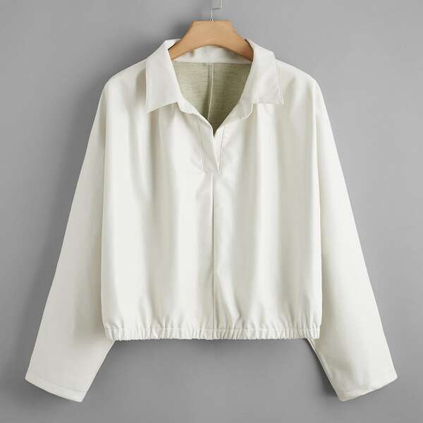 

Plus Solid Leather Look Top, White