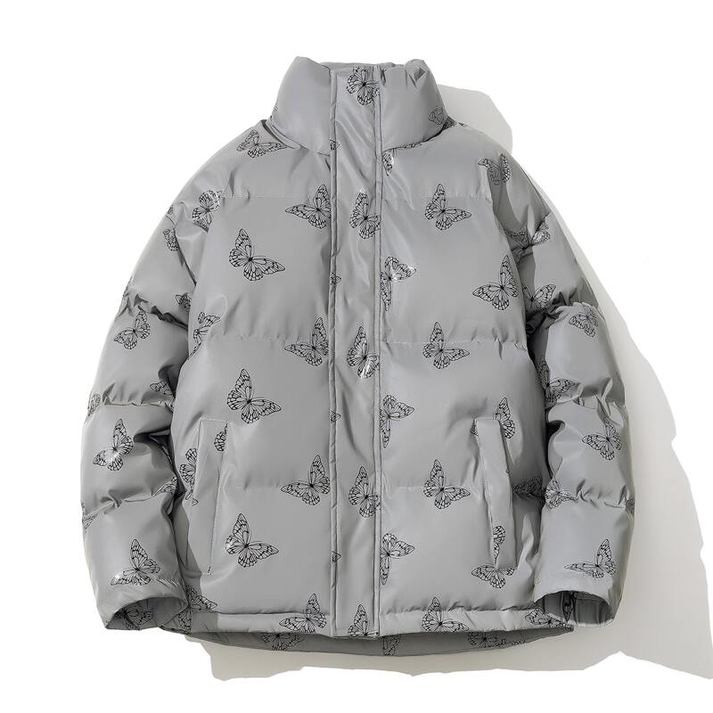 

Guys Allover Butterfly Print Puffer Coat, Grey