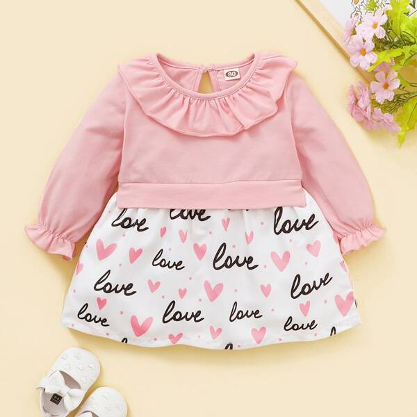 

Baby Girl Letter Graphic Ruffle Trim Dress, Multicolor