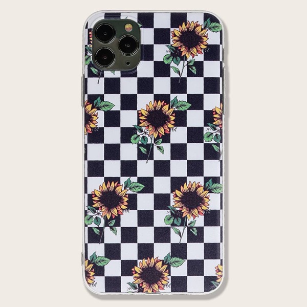 

Checkered Sunflower Print iPhone Case, Multicolor