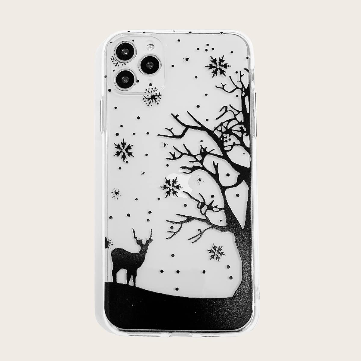 

Elk & Tree Print iPhone Case, Black clear