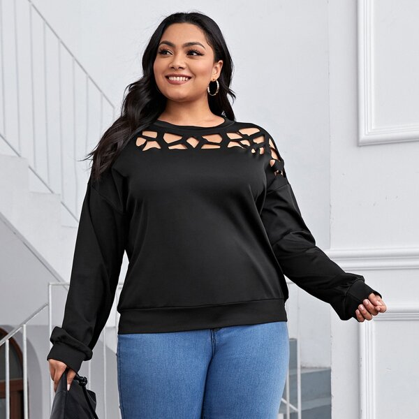 

Plus Cut Out Drop Shoulder Sweatshirt, Black