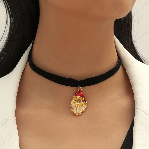 

Christmas Santa Claus Charm Necklace, Black
