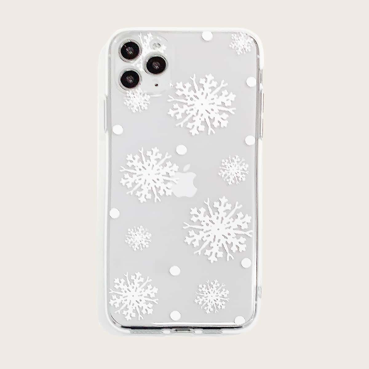 

Snowflake Print Transparent iPhone Case, White clear