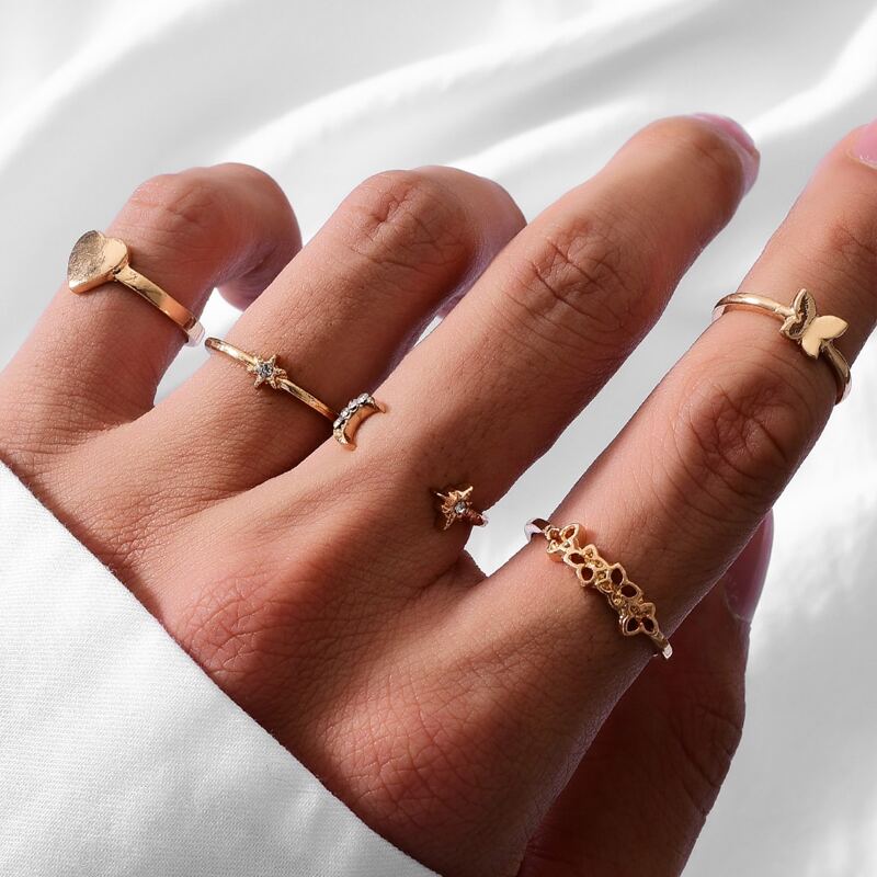 

5pcs Heart Decor Ring, Gold