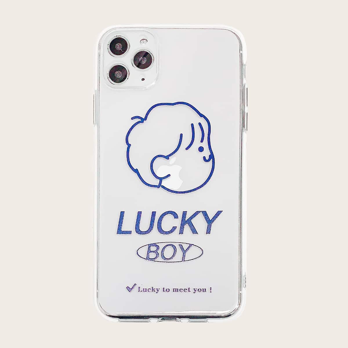 

Boy & Letter Graphic Transparent iPhone Case, Blue clear