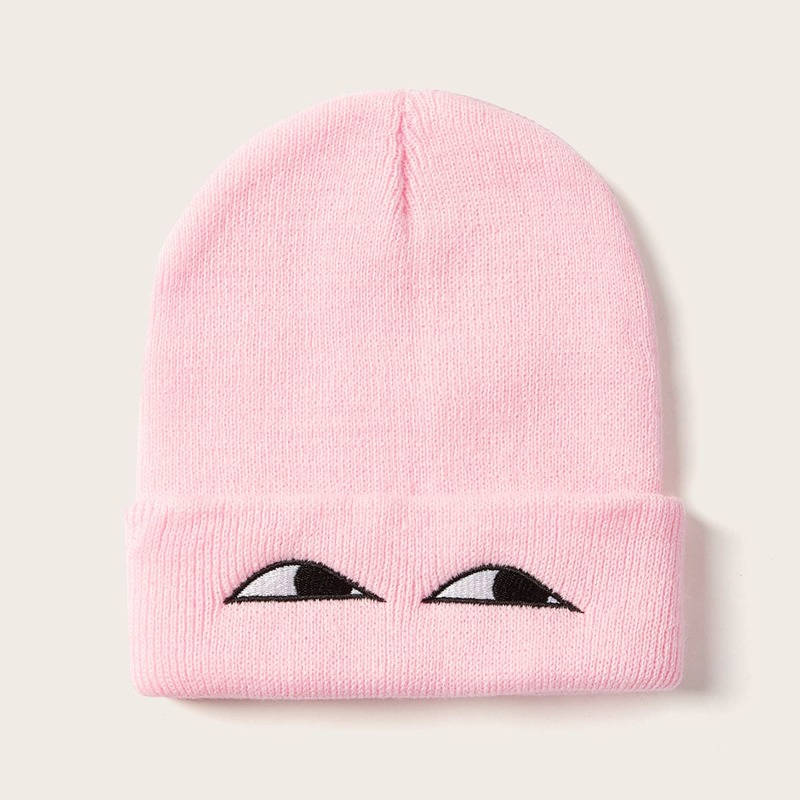 

Eye Embroidery Knit Beanie, Pink