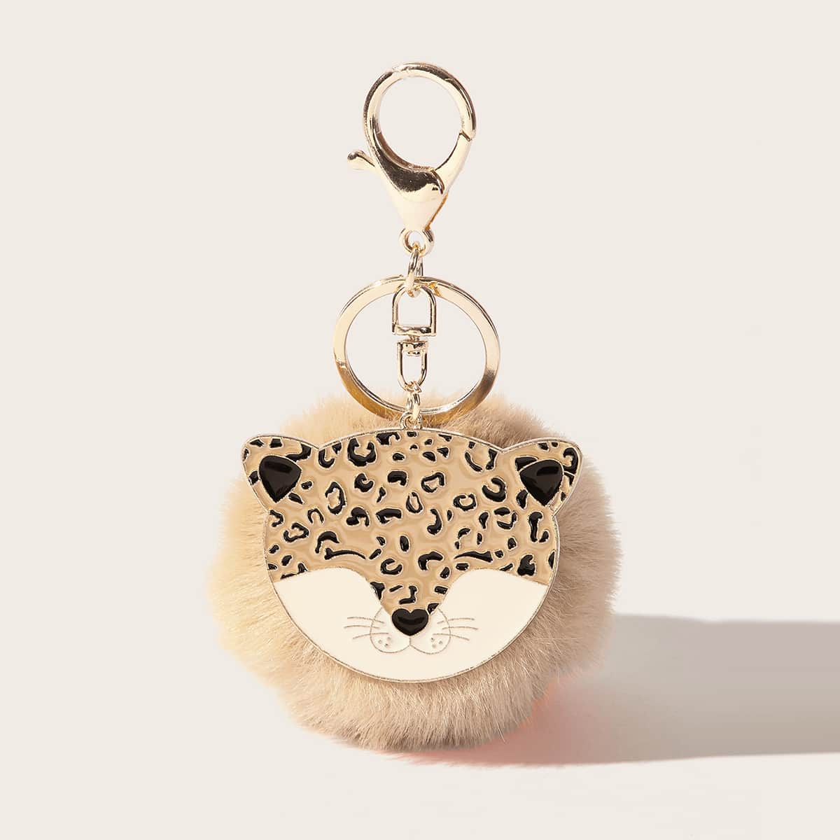 

Fluffy Pom Pom Charm Keychain, Coffee brown