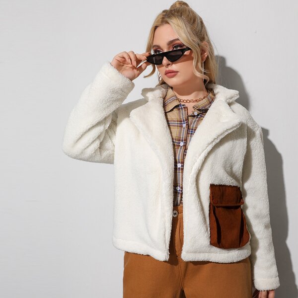

Plus Pocket Patched Teddy Jacket, White