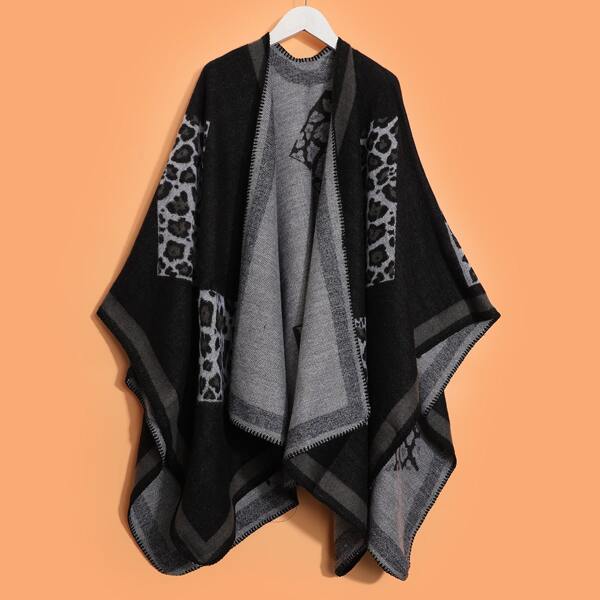 

Leopard Pattern Shawl Scarf, Black