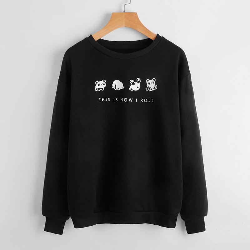 

Slogan Panda Graphic Sweatshirt, Black