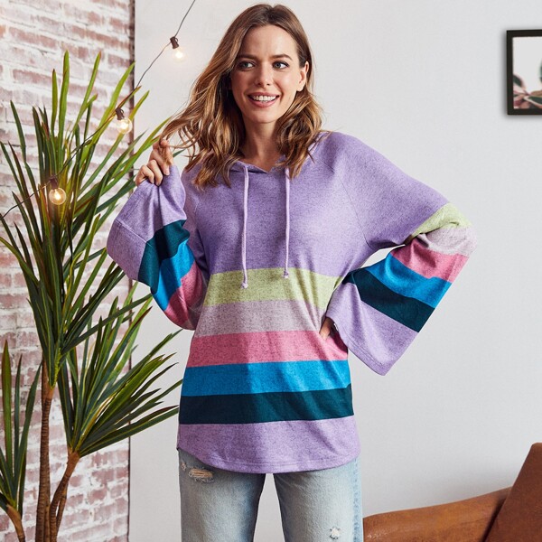 

LUUKSE Raglan Sleeve Colorblock Drawstring Hoodie, Multicolor
