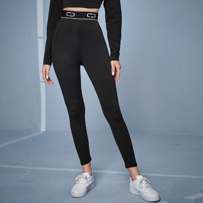 

High Waist Tape Waist Leggings, Black