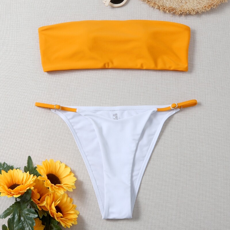 

Color Block Bandeau Thong Bikini Swimsuit, Multicolor