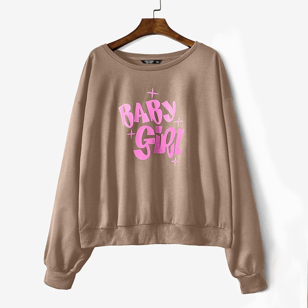

Plus Letter Graphic Drop Shoulder Sweatshirt, Khaki