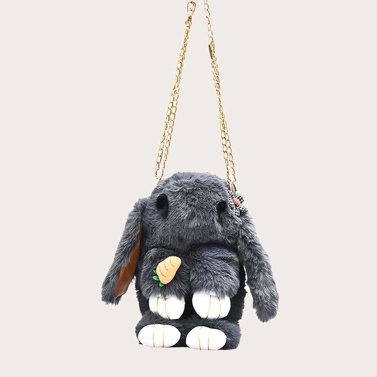

Cartoon Rabbit Shaped Chain Fluffy Bag, Grey